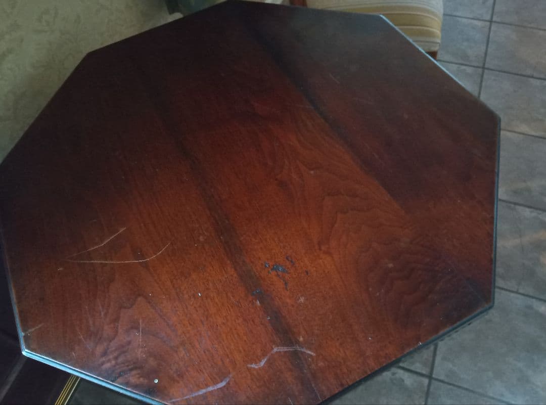 アンティーク1920年代頃 猫足フォルム 八角形ダークブラウン木製テーブル