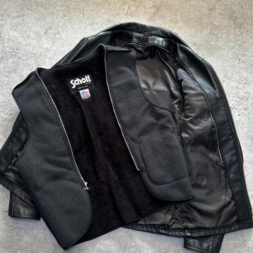 ショット 643 ライナー 襟付 シングルライダース レザージャケット 36 黒