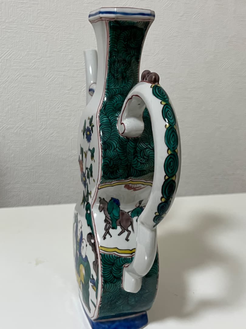 中国美術　唐人　山水　九谷焼　九谷風赤絵飾り水差/1個