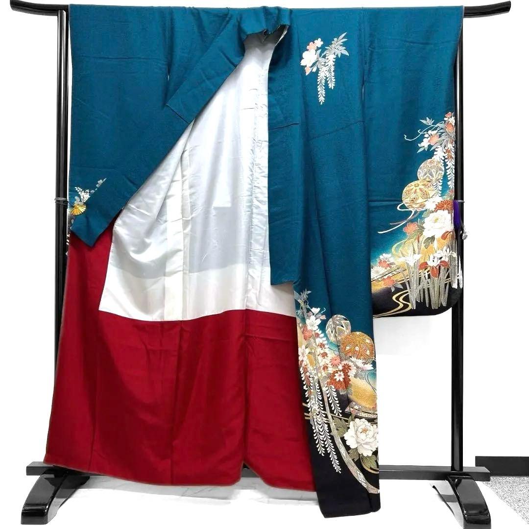 金駒刺繍　金彩　鞠　熨斗　藤　牡丹　菊花　振袖　晴れの日 着物 032a p