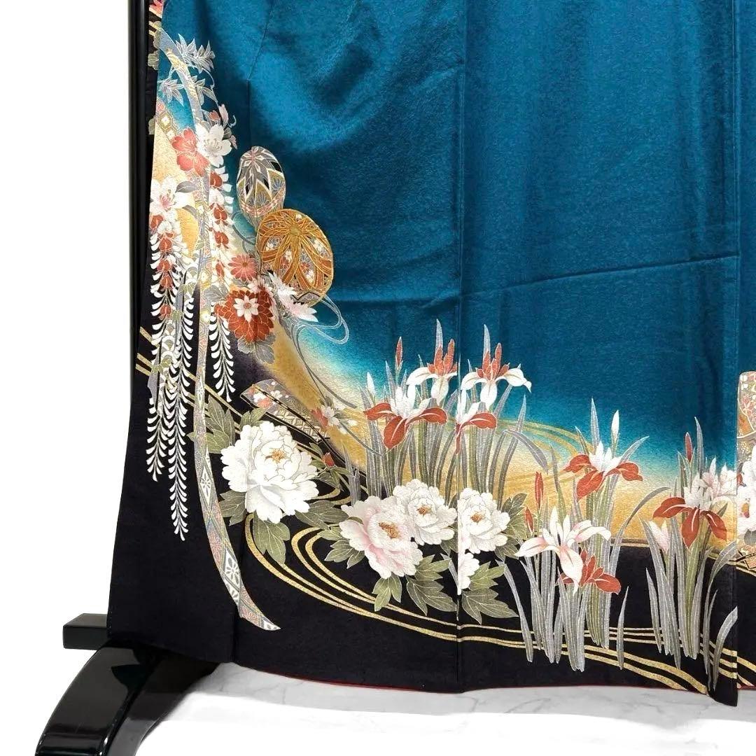 金駒刺繍　金彩　鞠　熨斗　藤　牡丹　菊花　振袖　晴れの日 着物 032a p