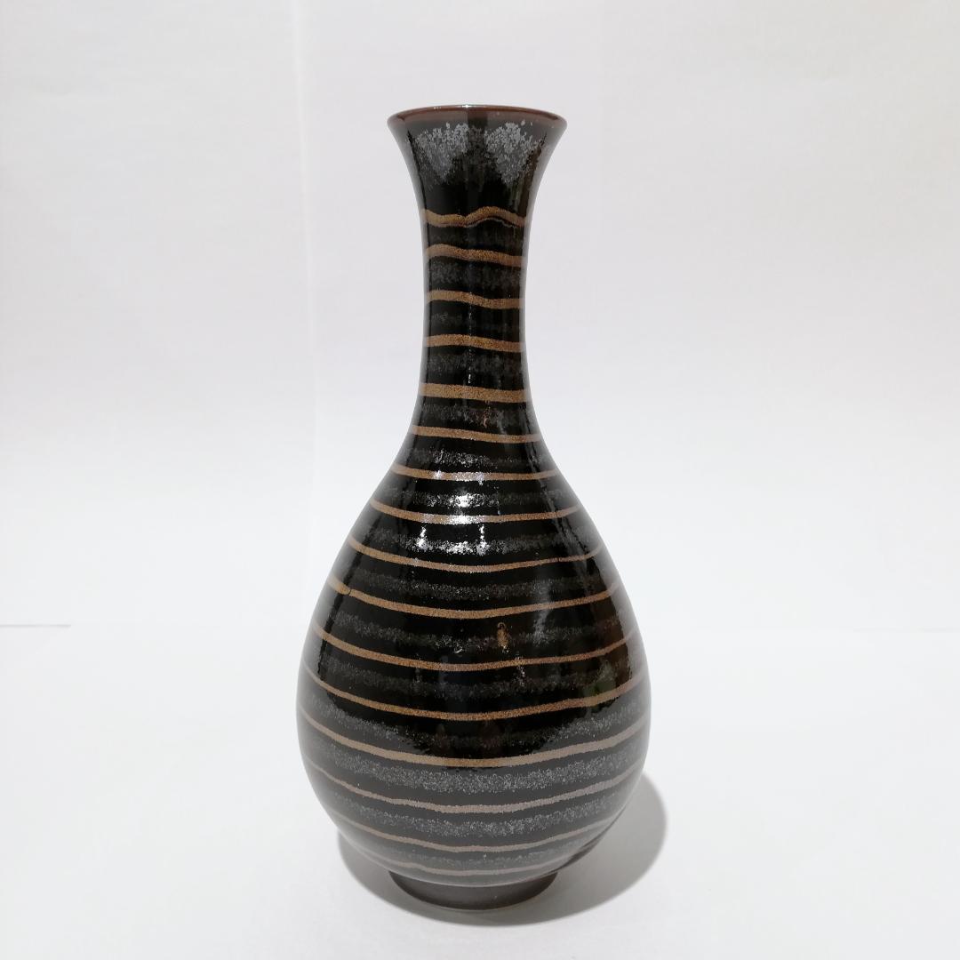 新春初売りセール〇文化勲章受章　青木龍山　鶴首花瓶 天目渚