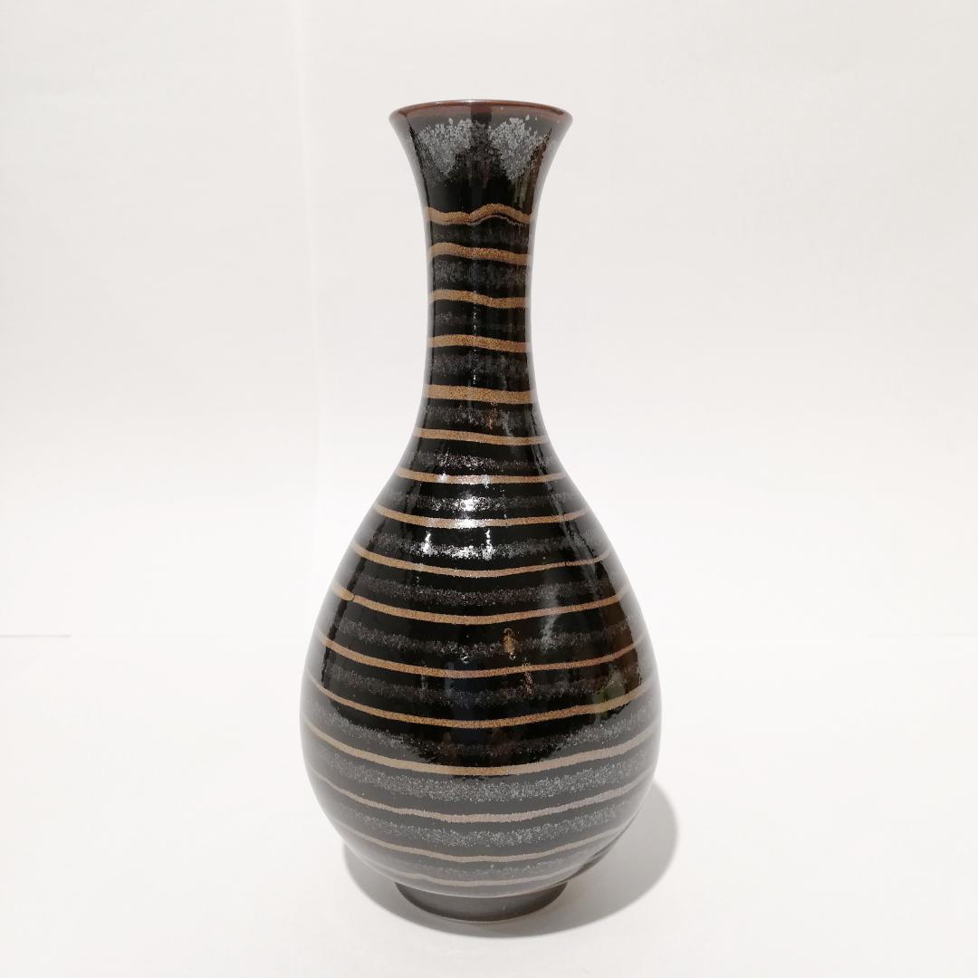 新春初売りセール〇文化勲章受章　青木龍山　鶴首花瓶 天目渚