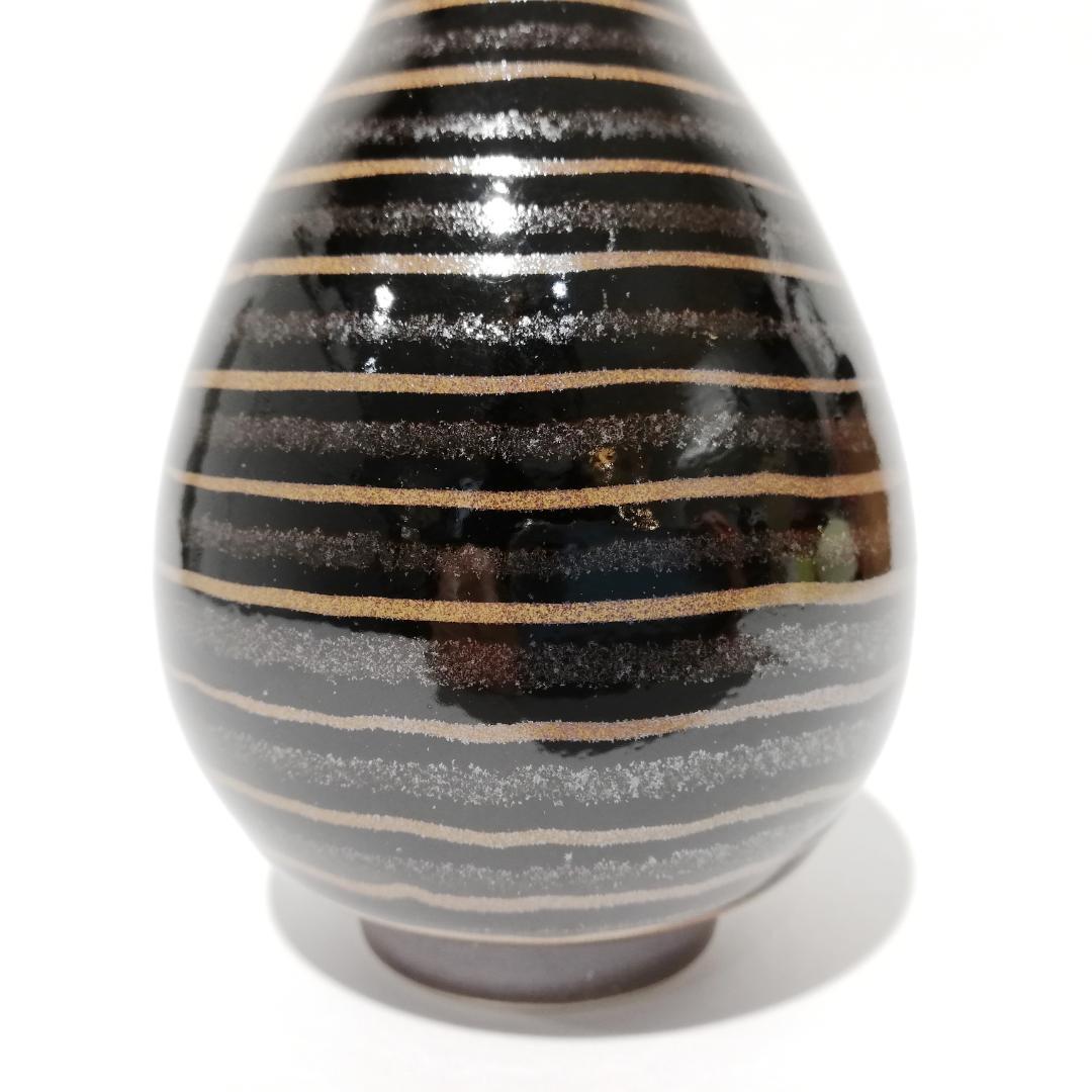 新春初売りセール〇文化勲章受章　青木龍山　鶴首花瓶 天目渚