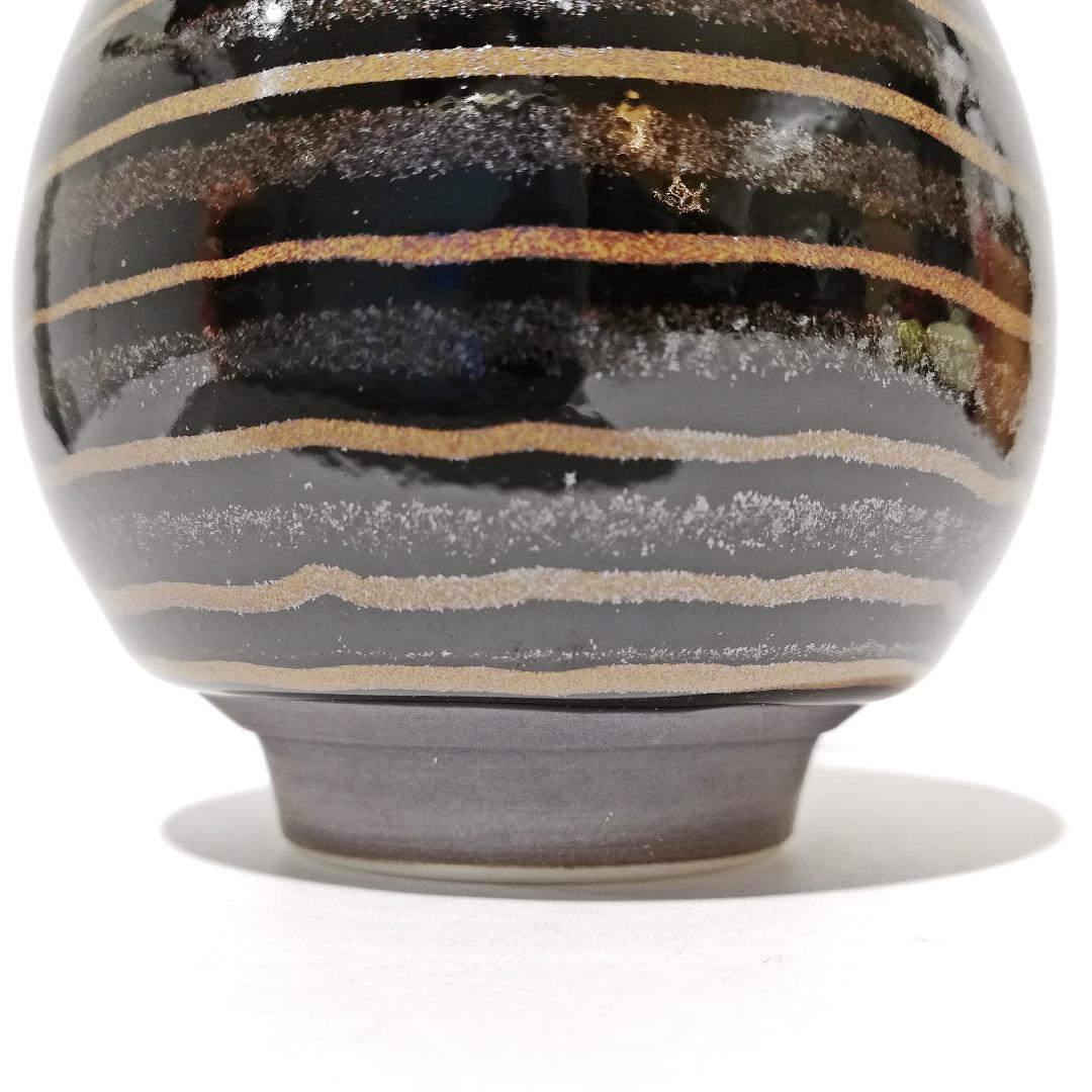 新春初売りセール〇文化勲章受章　青木龍山　鶴首花瓶 天目渚