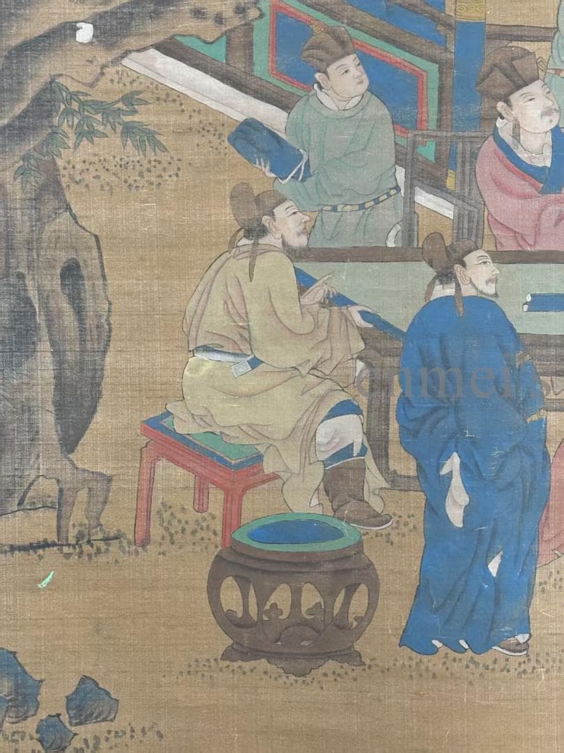 中国古美術 清時代 絹本手描き 劉松年作款 水墨画 人物画 六尺 双軸 古美味