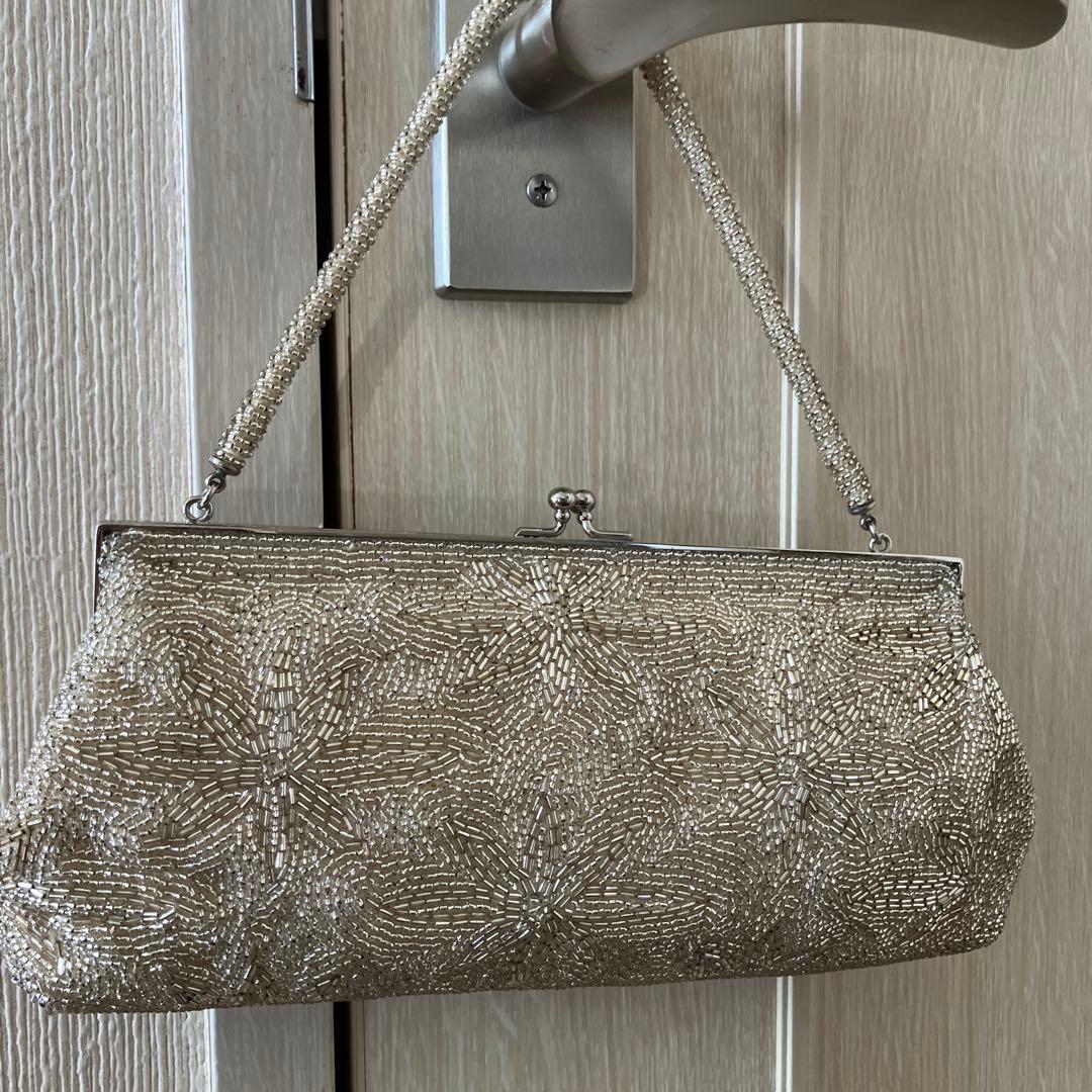 【美品】ヴィンテージ WAKO 銀座和光 高級ビーズ パーティーバッグ シルバー