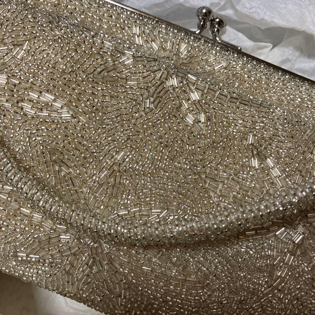 【美品】ヴィンテージ WAKO 銀座和光 高級ビーズ パーティーバッグ シルバー