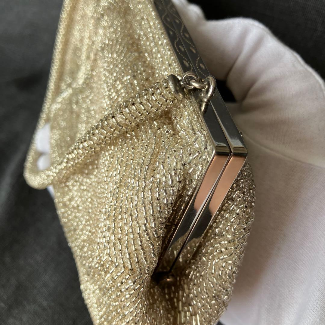 【美品】ヴィンテージ WAKO 銀座和光 高級ビーズ パーティーバッグ シルバー