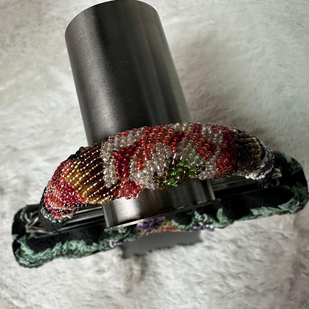 極美品 ビーズバッグ　アンティーク　総ビーズ 和装 花