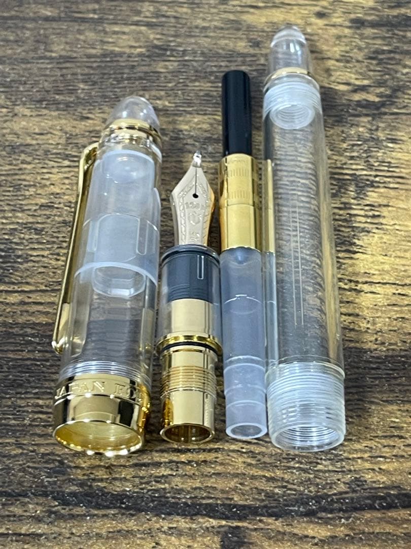 長刀　透明×ゴールド　ふでDEまんねん　NAG 万年筆　デモンストレーター