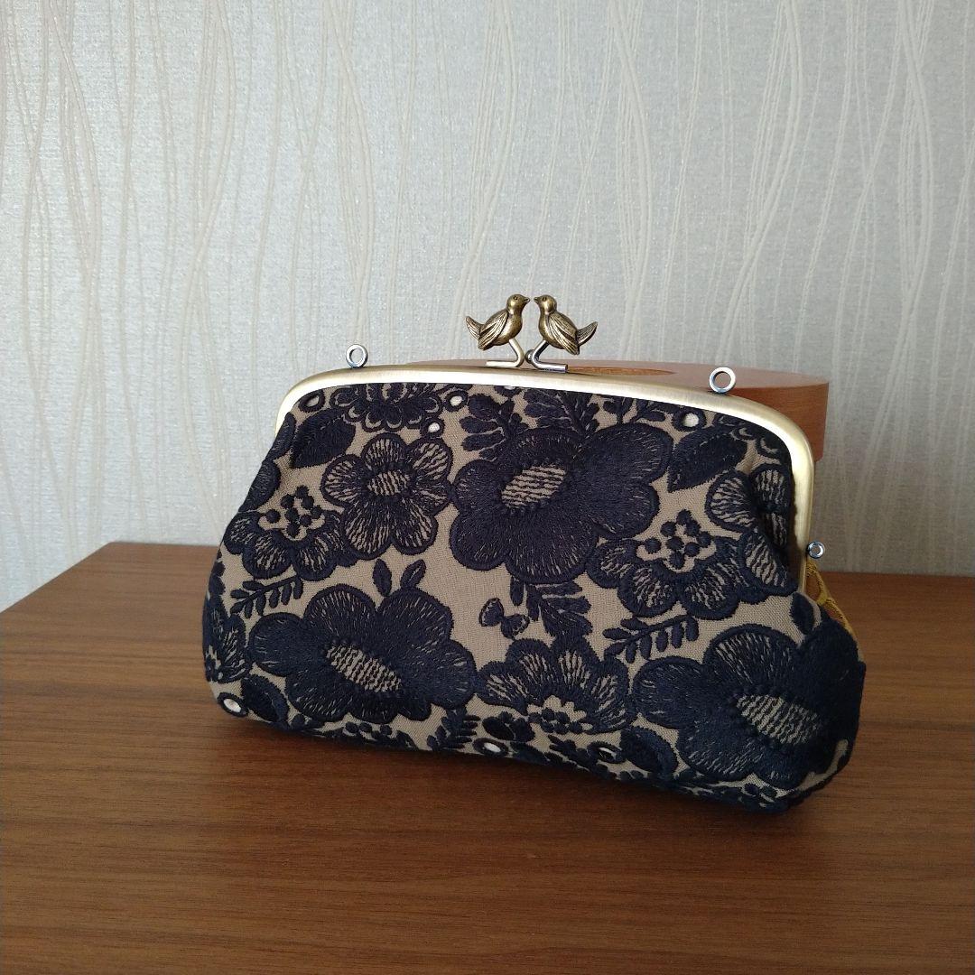 new❁ 小鳥の親子がま口長財布/ brownmix☆ミナペルホネンハンドメイド