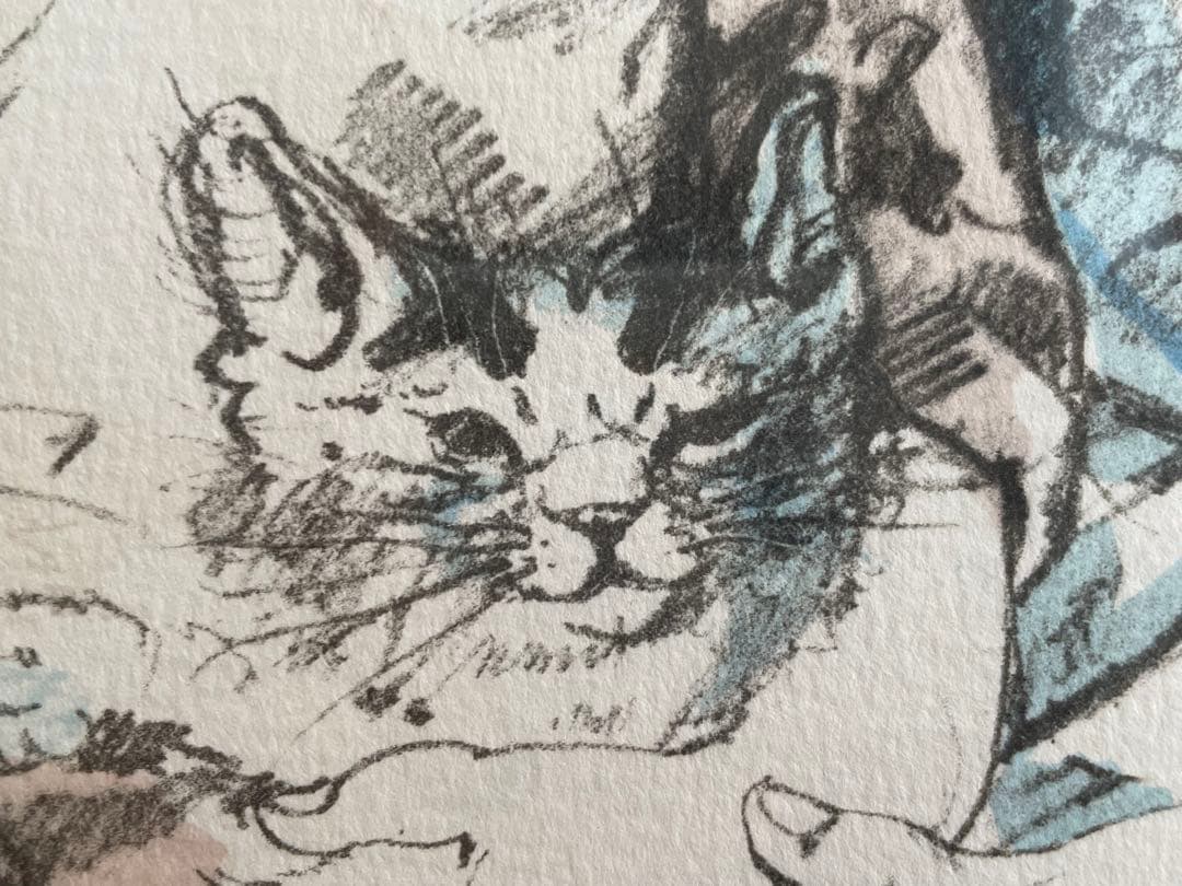 藤田嗣治　レオナール・フジタ　母子像　女性と子供　猫を抱く母子像　リトグラフ