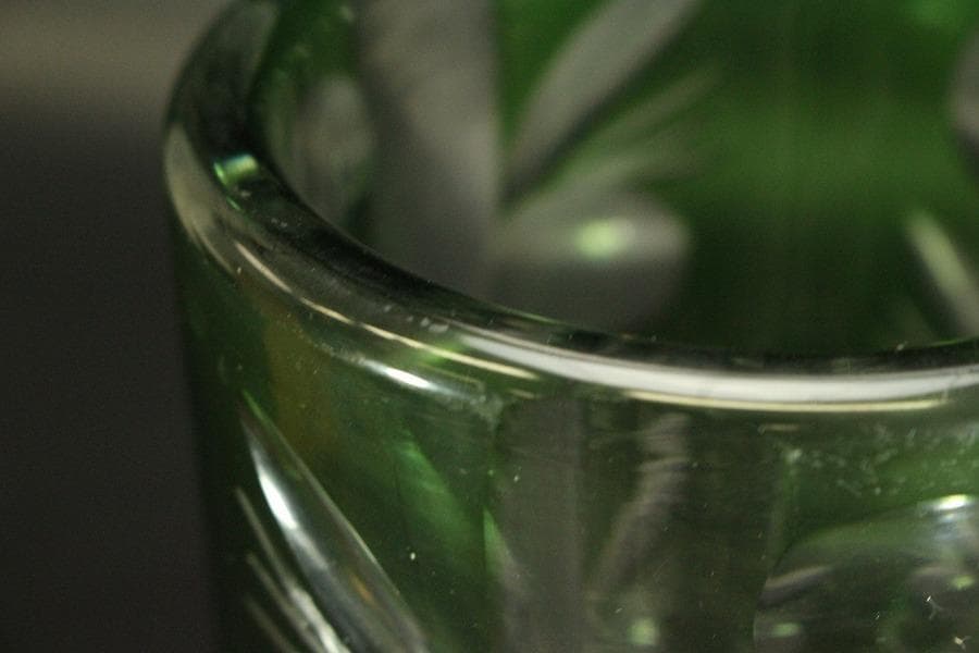 アンティーク 緑色 切子ガラス 花瓶(A962)