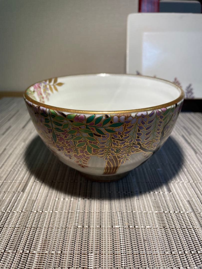 129桑野むつ子 京都 御所の花十二ヶ月【5月 藤の花】抹茶椀・和陶皿 しおり付