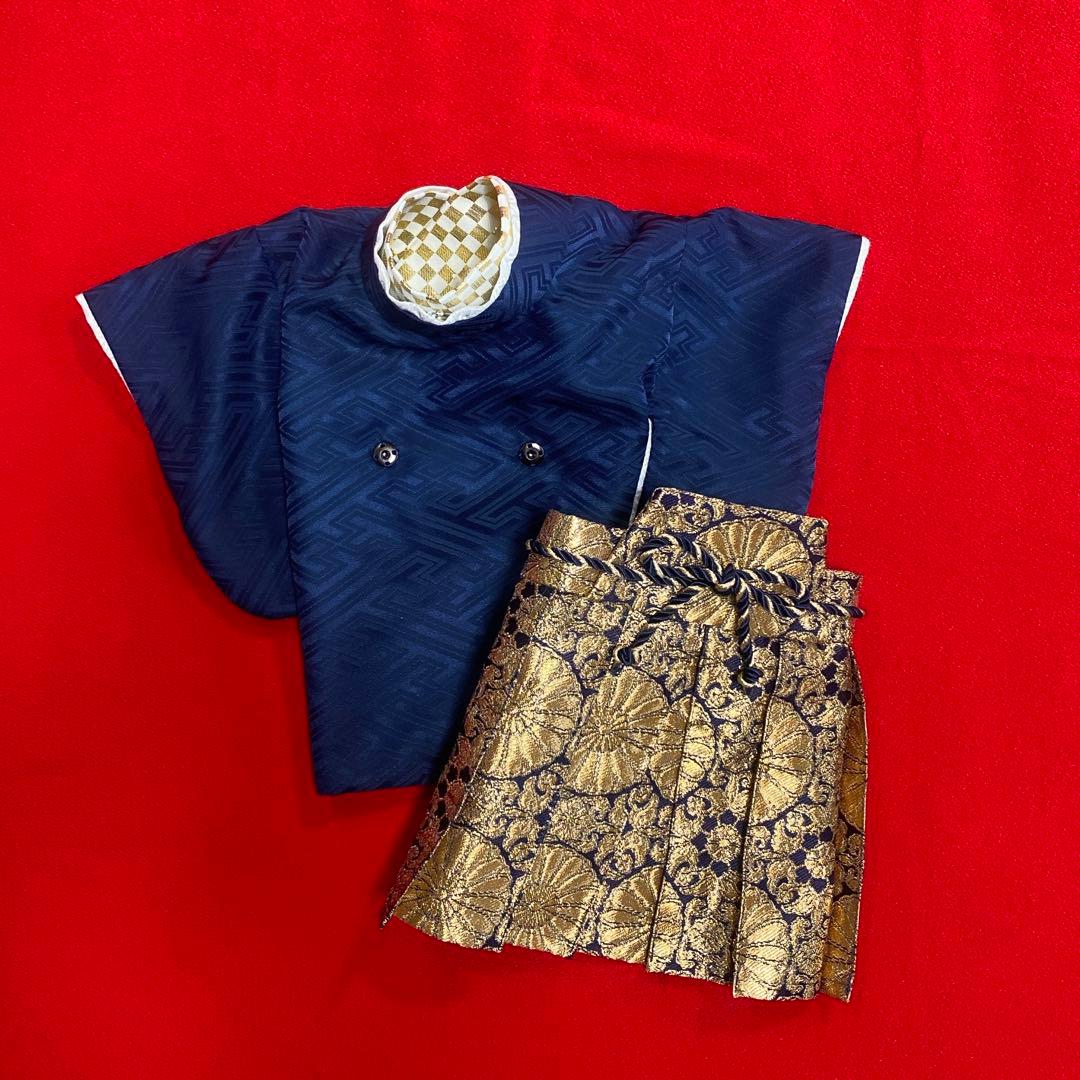 即納✨犬の袴✨犬用本格袴セット 紺×金 S 西陣織金襴生地　犬服