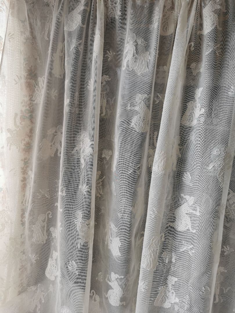 アンティーク お伽話 童話 マドラスレース幅広カーテンパネル ナーサリーライム