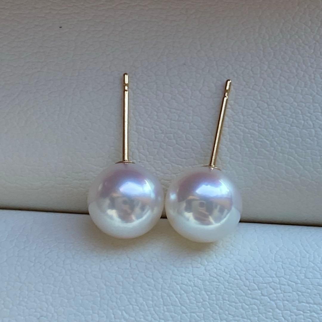 1950 美品❣️花珠級のテリ❣️K18❣️あこや真珠7-7.5mm ピアスAly手作