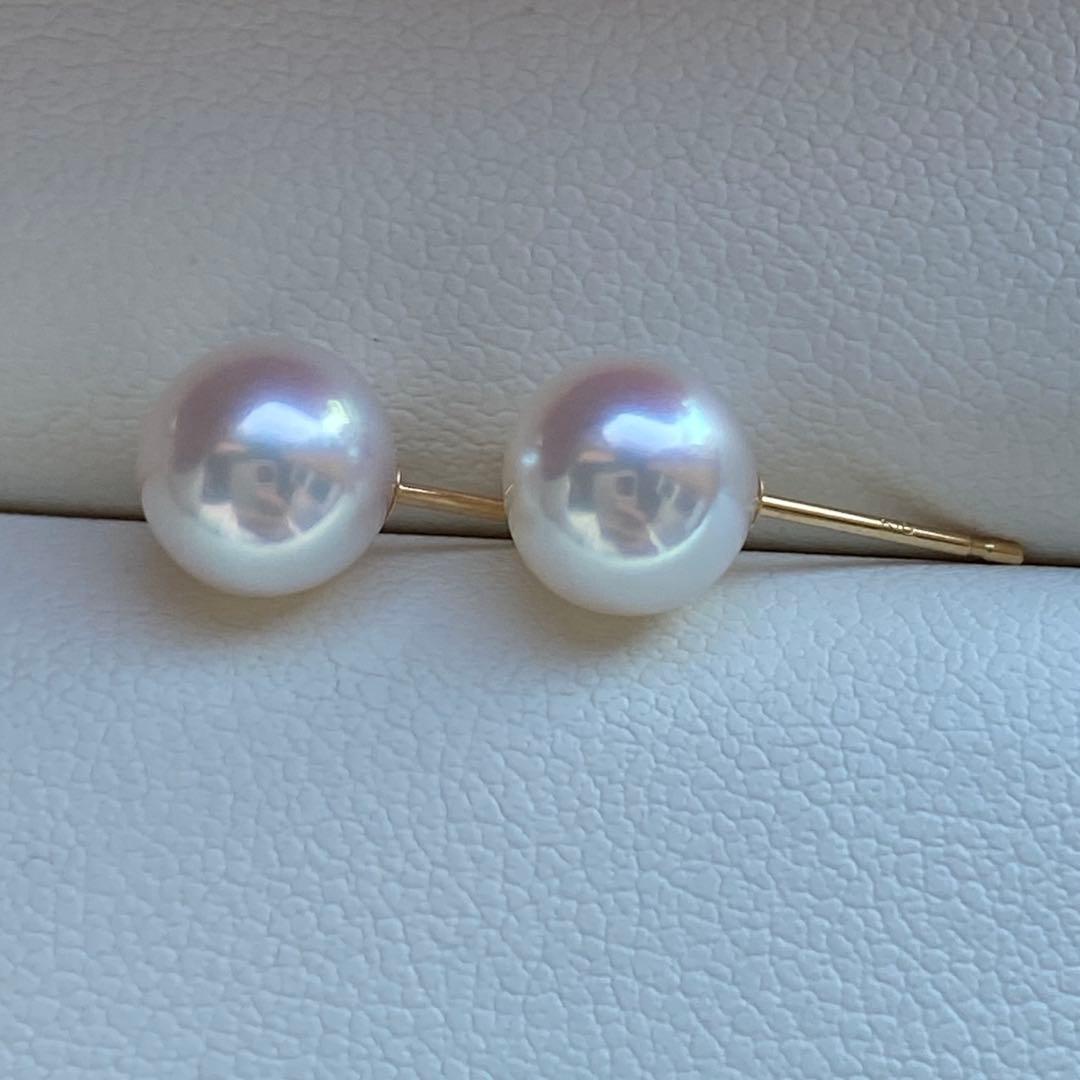 1950 美品❣️花珠級のテリ❣️K18❣️あこや真珠7-7.5mm ピアスAly手作