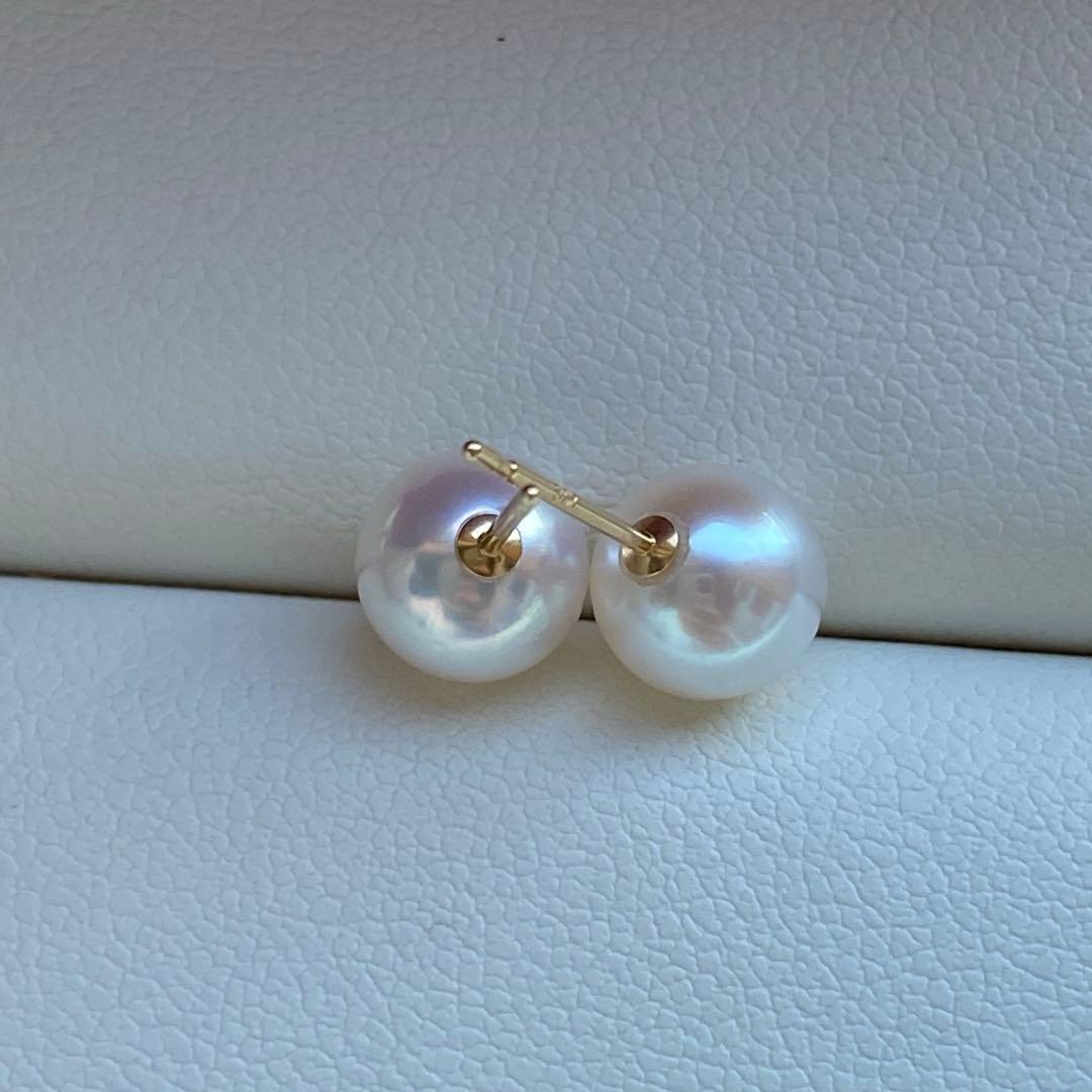 1950 美品❣️花珠級のテリ❣️K18❣️あこや真珠7-7.5mm ピアスAly手作