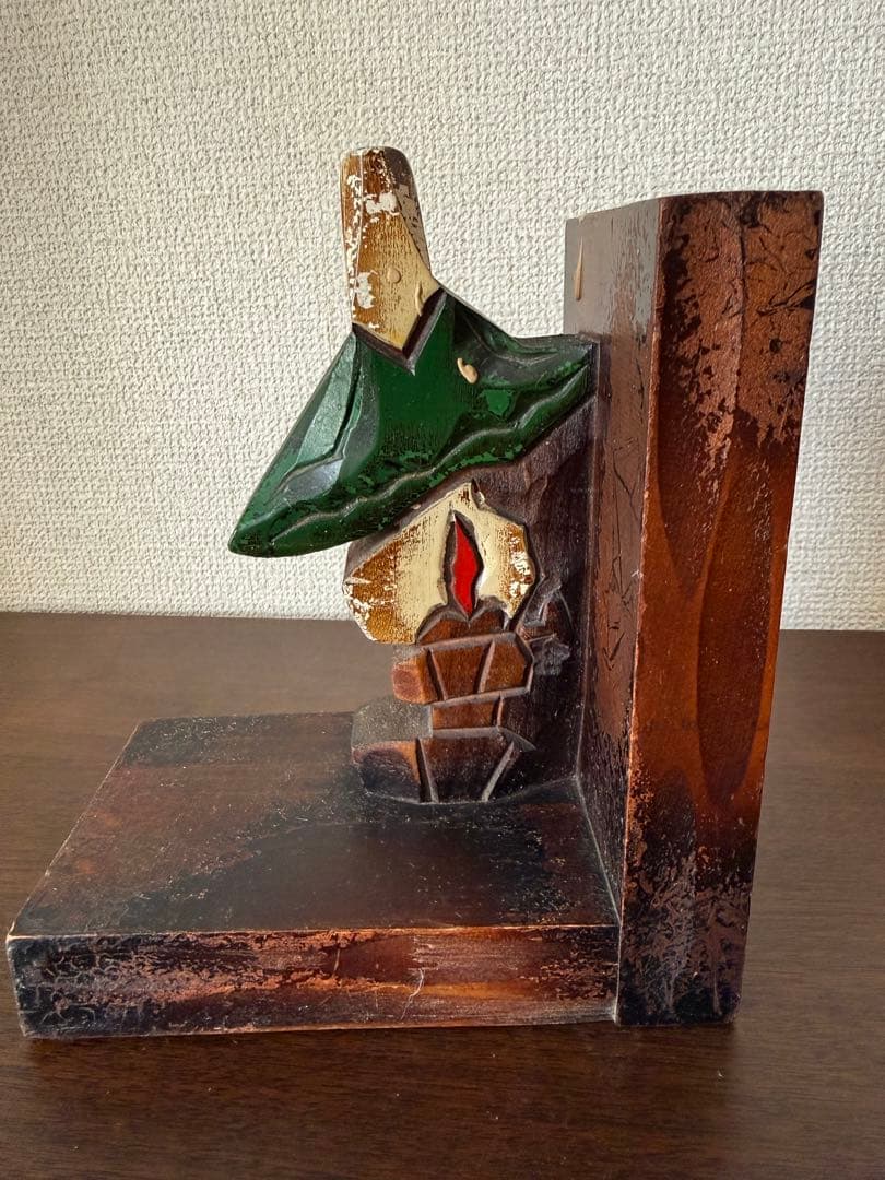 オルゴール付き木製ブックエンド 水車小屋 ランプ 昭和レトロ