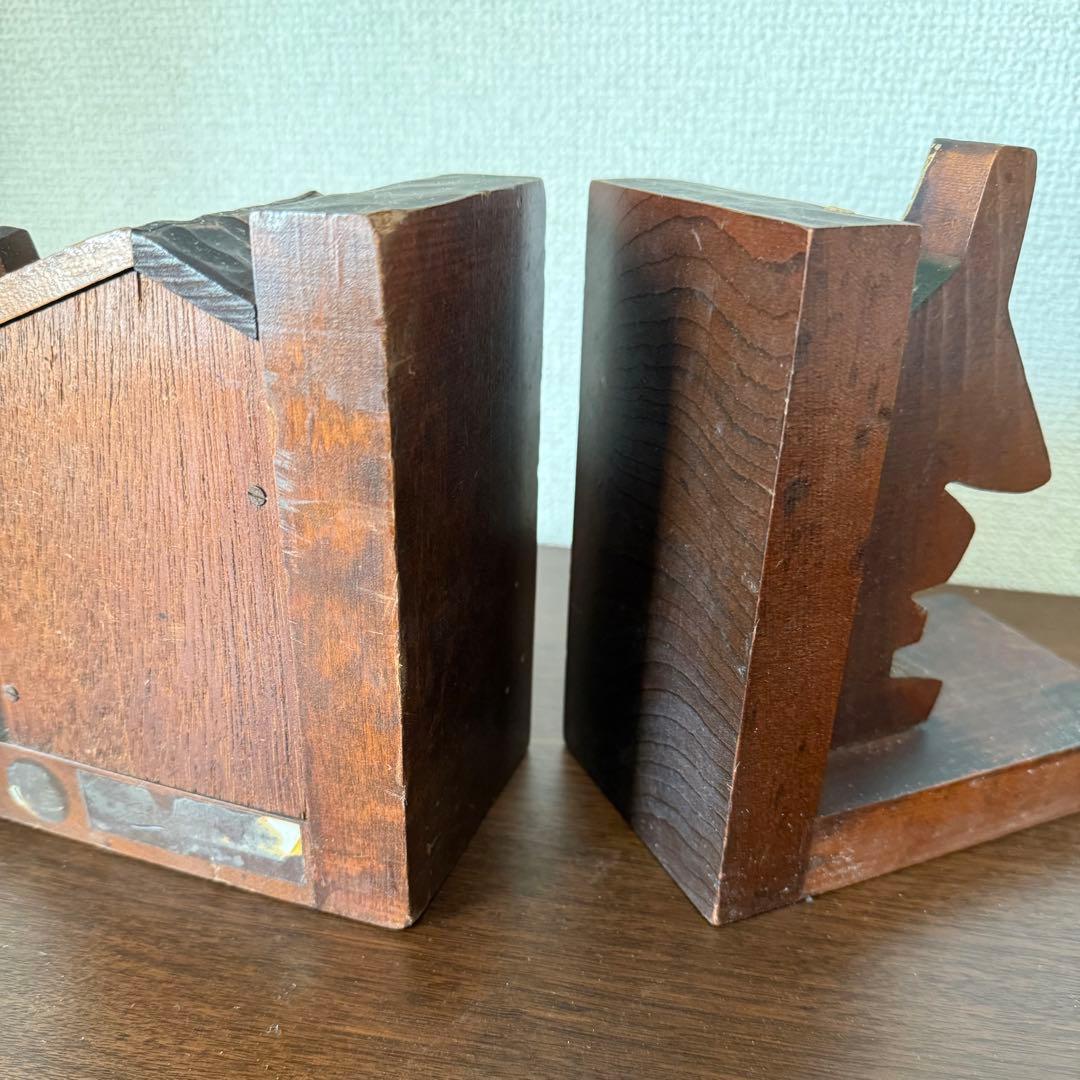 オルゴール付き木製ブックエンド 水車小屋 ランプ 昭和レトロ