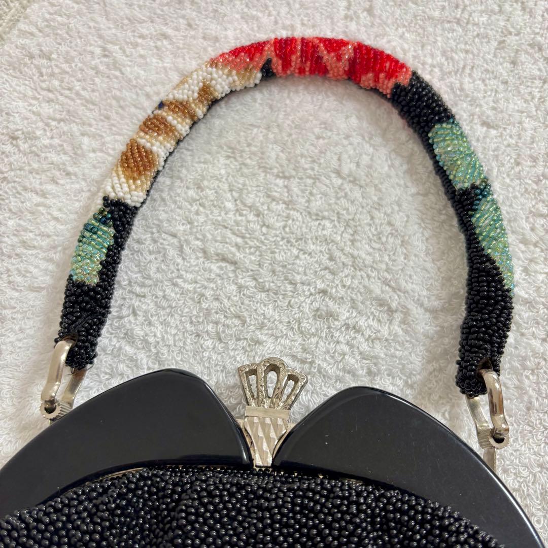 【美品】 和装バッグ ビーズバッグ 手刺繍バッグ がま口 総ビーズ ハンドバッグ