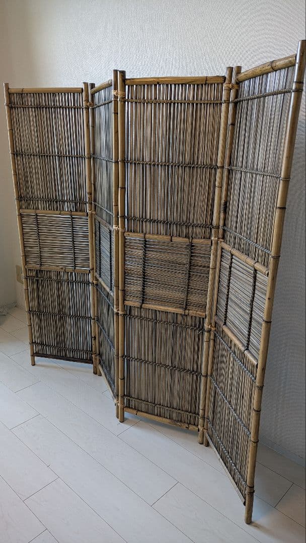 ラタン竹製パーティション 4パネル　パーテーション　おしゃれ部屋　アジアン　和風