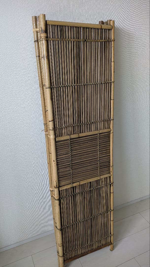ラタン竹製パーティション 4パネル　パーテーション　おしゃれ部屋　アジアン　和風