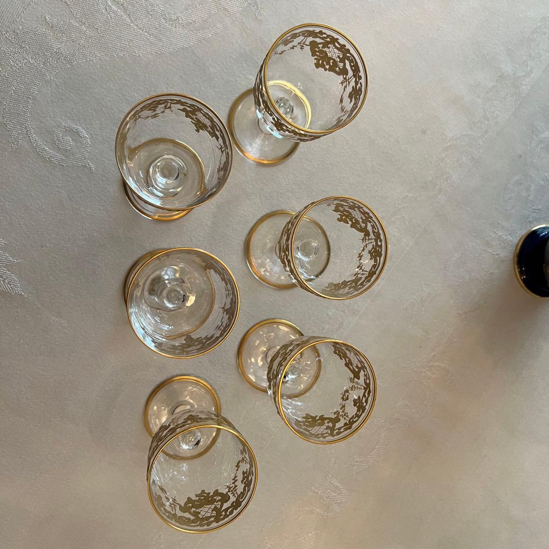 R様　ご売約　モーゼル　金彩金盛　クリスタル　ロカイユ　リキュールグラス　2客