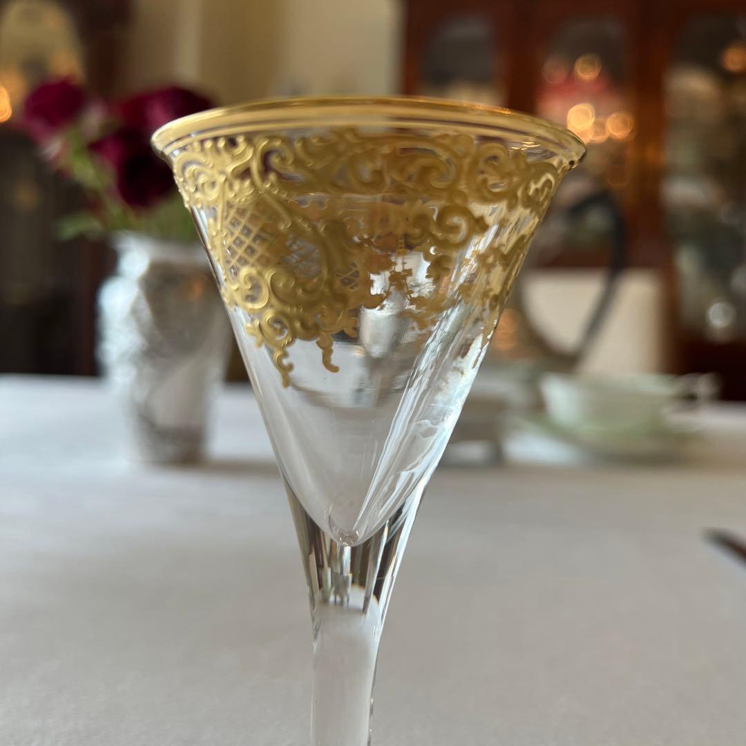 R様　ご売約　モーゼル　金彩金盛　クリスタル　ロカイユ　リキュールグラス　2客