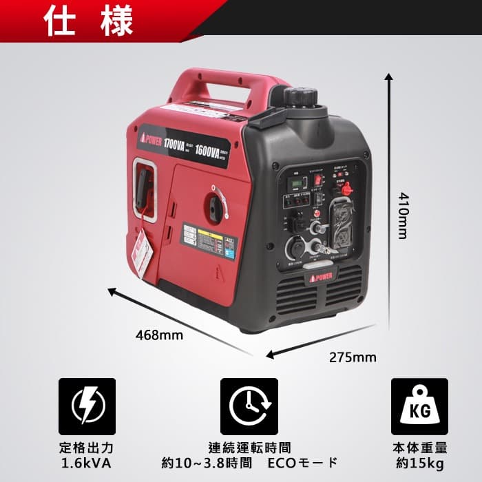 【新品・未使用】インバーター発電機　定格1600w Aipower