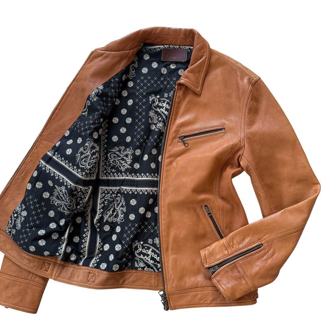 【希少XXL】ジャックローズ 裏地総柄 シングルライダースジャケット 山羊革