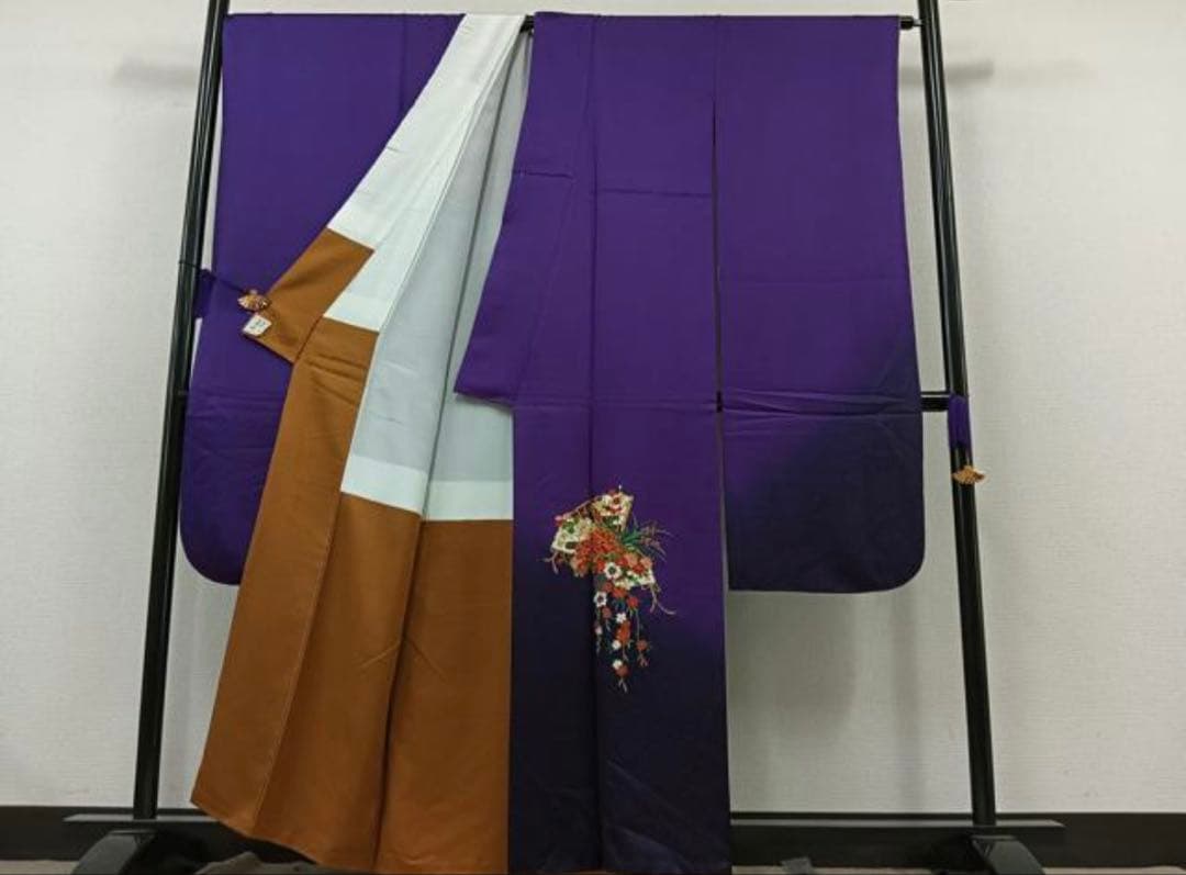 振袖フルセット6点Mサイズ正絹京友禅扇子銀駒刺繍