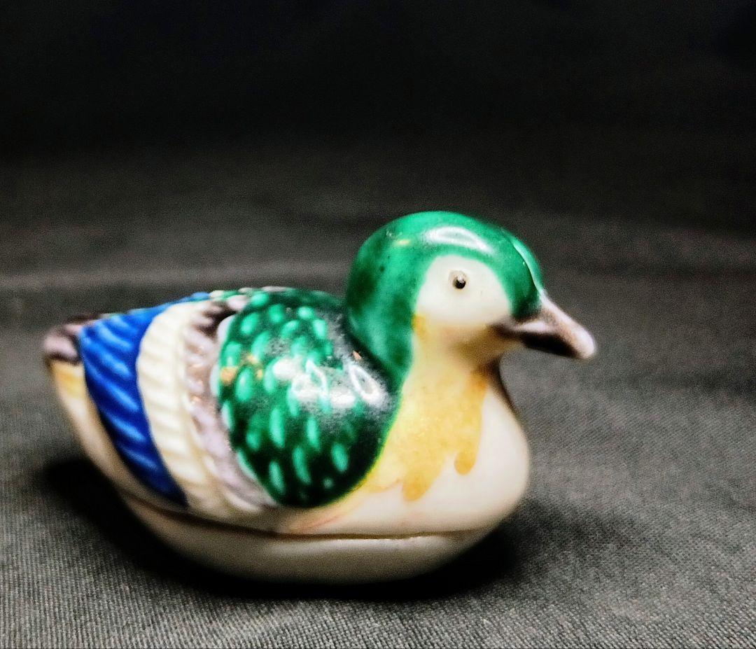 九谷焼　おしどり　香合　桐箱有　本体に花押有