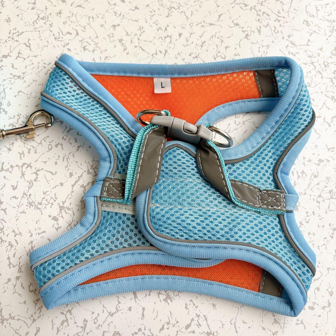猫用メッシュハーネス Lサイズ 青オレンジ