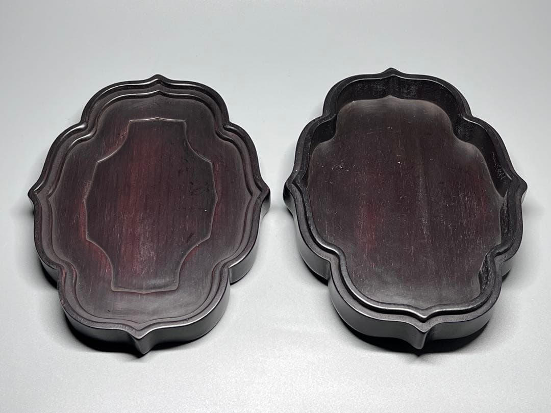 木製　小物入れ　紫檀　硯箱　香合　浮彫　神獣紋　極細工　文房具　中国美術　美品