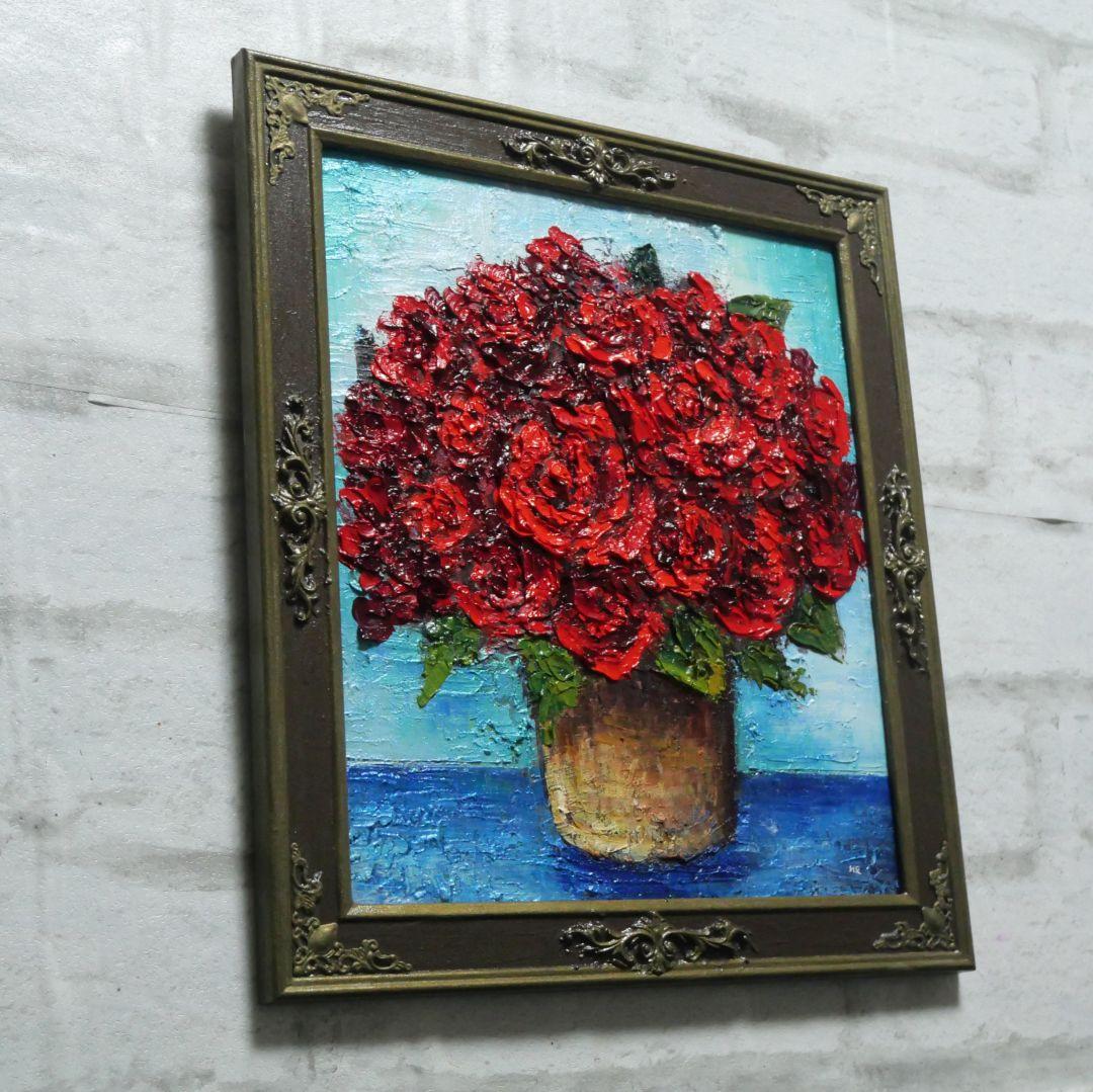 油絵 油彩 油彩画 絵 絵画【赤い薔薇】
