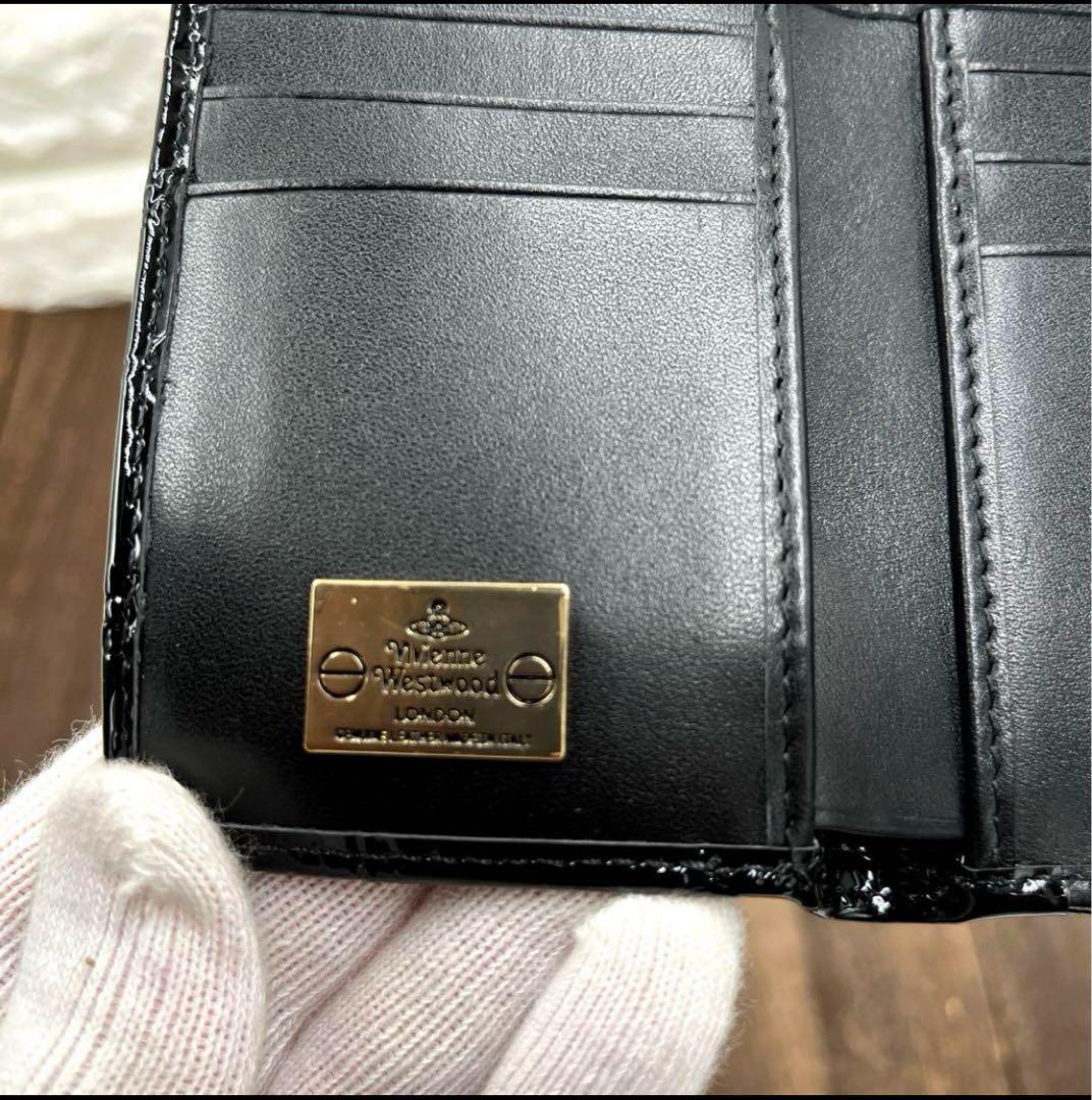 新品未使用　ヴィヴィアンウエストウッド 三つ折財布　黒　エナメル　がま口　③