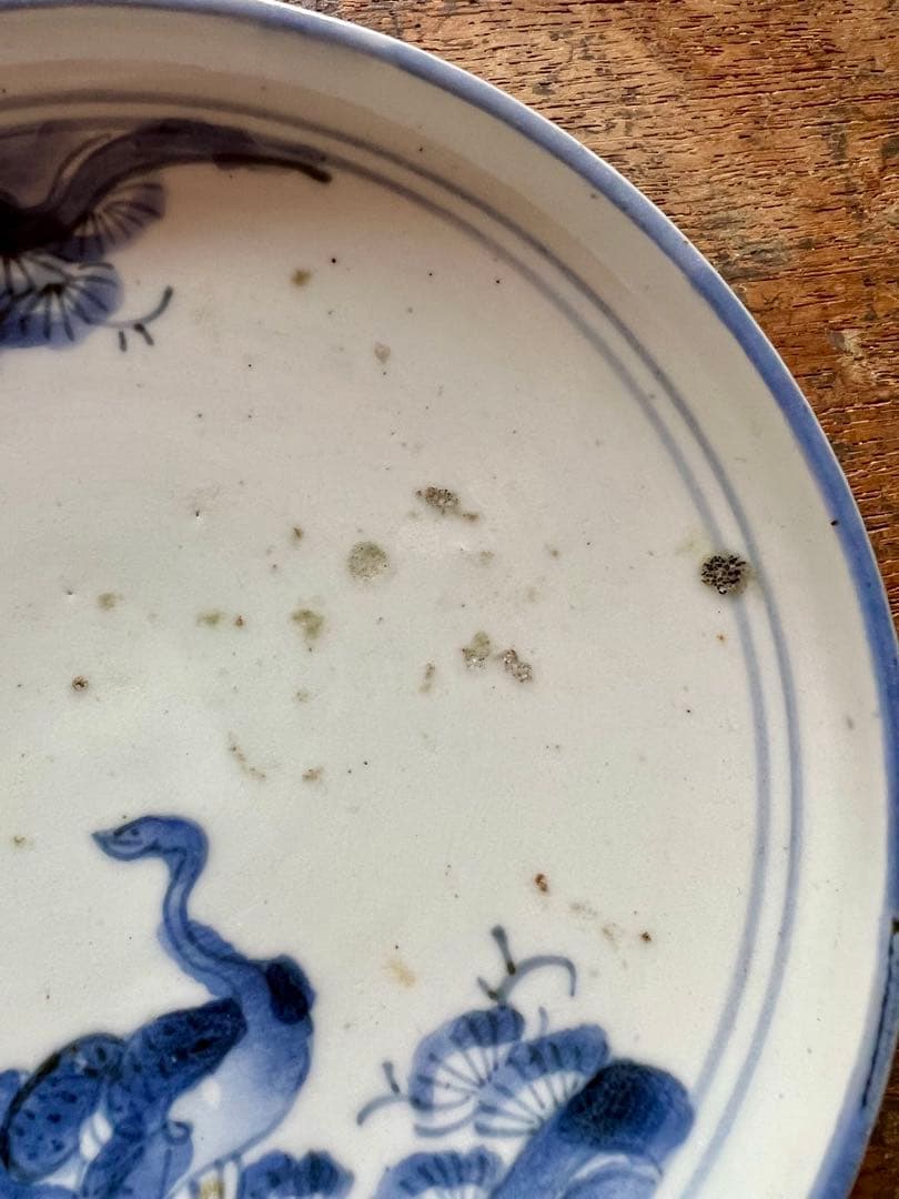 時代　古染付　雁の図　傷３枚セット　古伊万里　染付　食器　金直し練習用　古道具