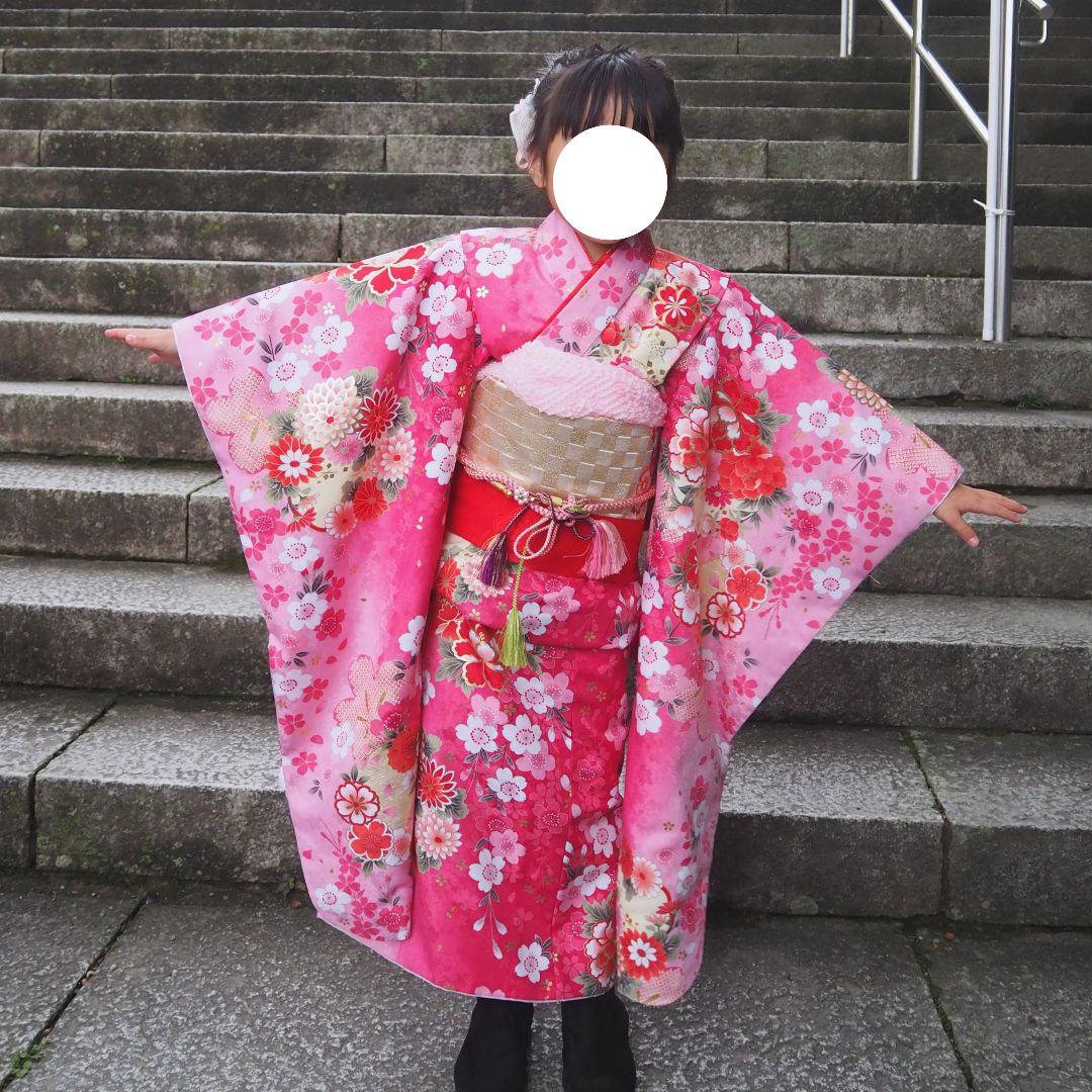 七五三 女の子 ピンク 着物セット 草履付き