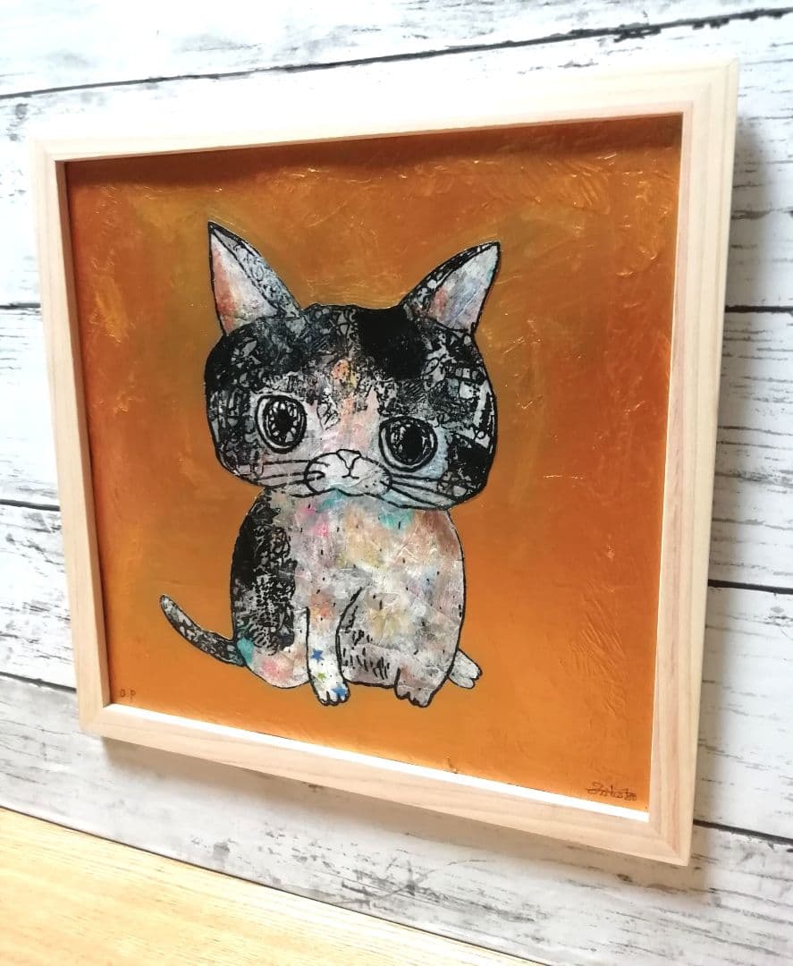 売約済み　依頼者購入優先作品2 猫の額付き銅版画　title「センチメンタル猫」