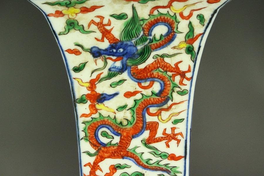 茶道具 唐物 赤絵 龍紋 尊瓶 高31.7cm 中国美術(A925)