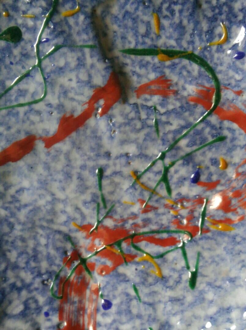 新鋭作家　つぐら康之作　赤絵　彩色　高付き皿　師　鯉江良二