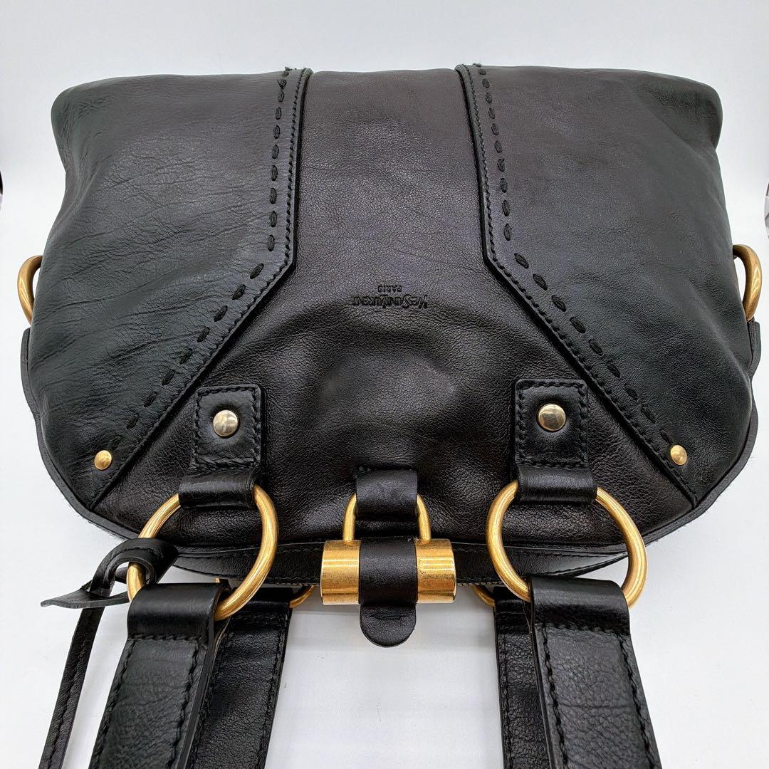 美品✨【イヴサンローラン】ミューズ オールレザー ハンドバッグ ブラック カデナ