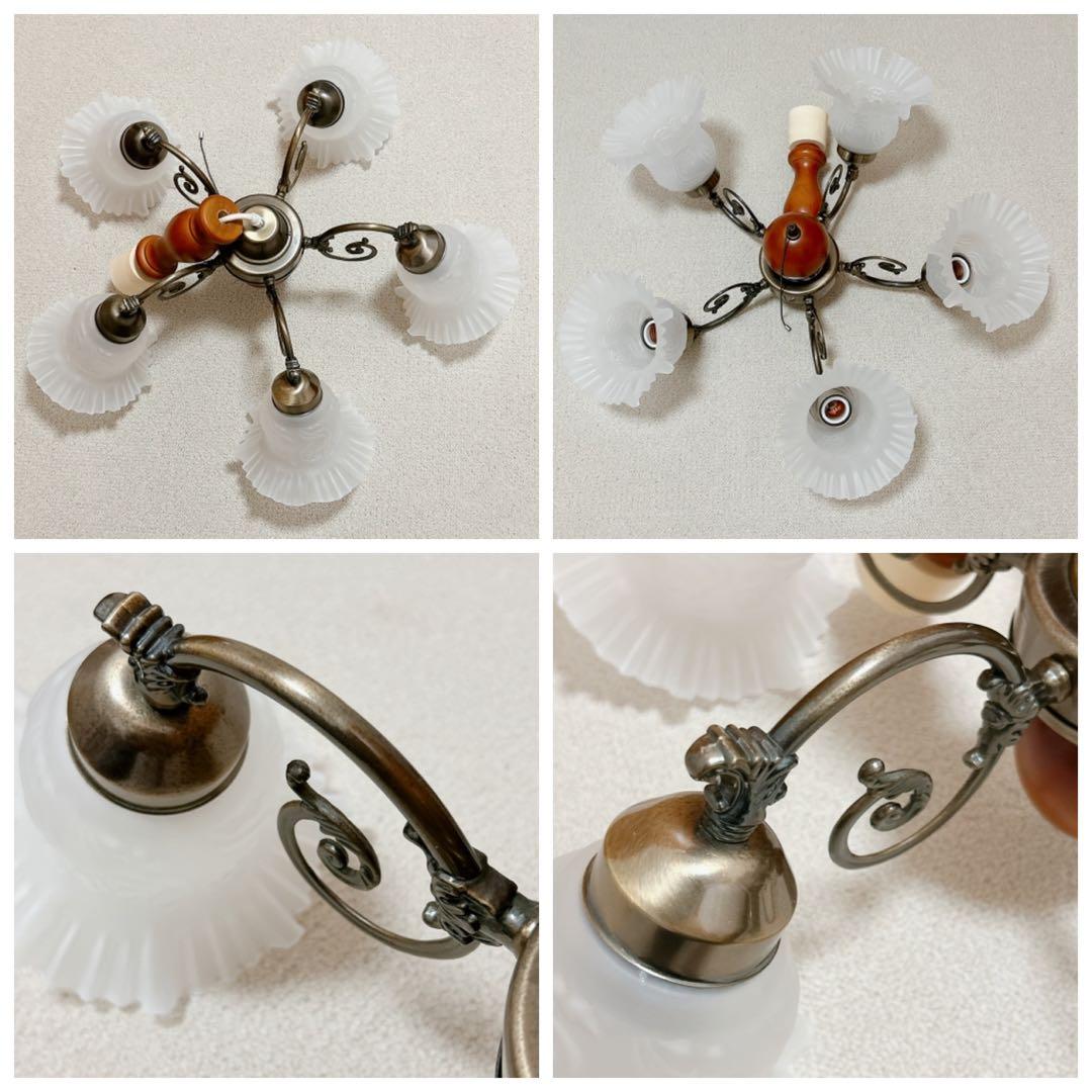 ●美品●アンティーク　フリルシェード　すずらん型　豪華5灯シャンデリア【キシマ】