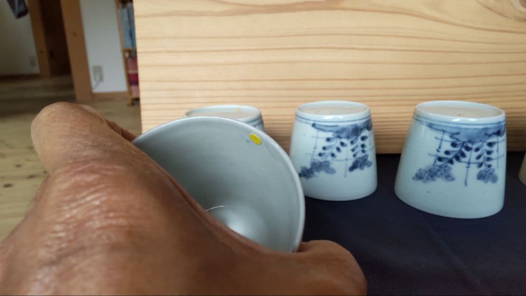 古伊万里 竹垣に桔梗と撫子 蕎麦猪口 五客