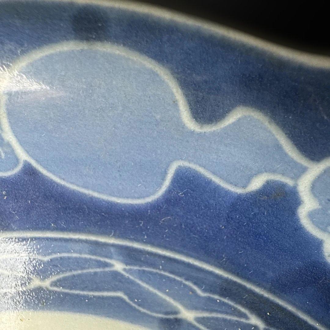 江戸後期　古伊万里　墨弾き　染付　松竹梅　瓢箪文様　5枚　23.3cm　雰囲気◎