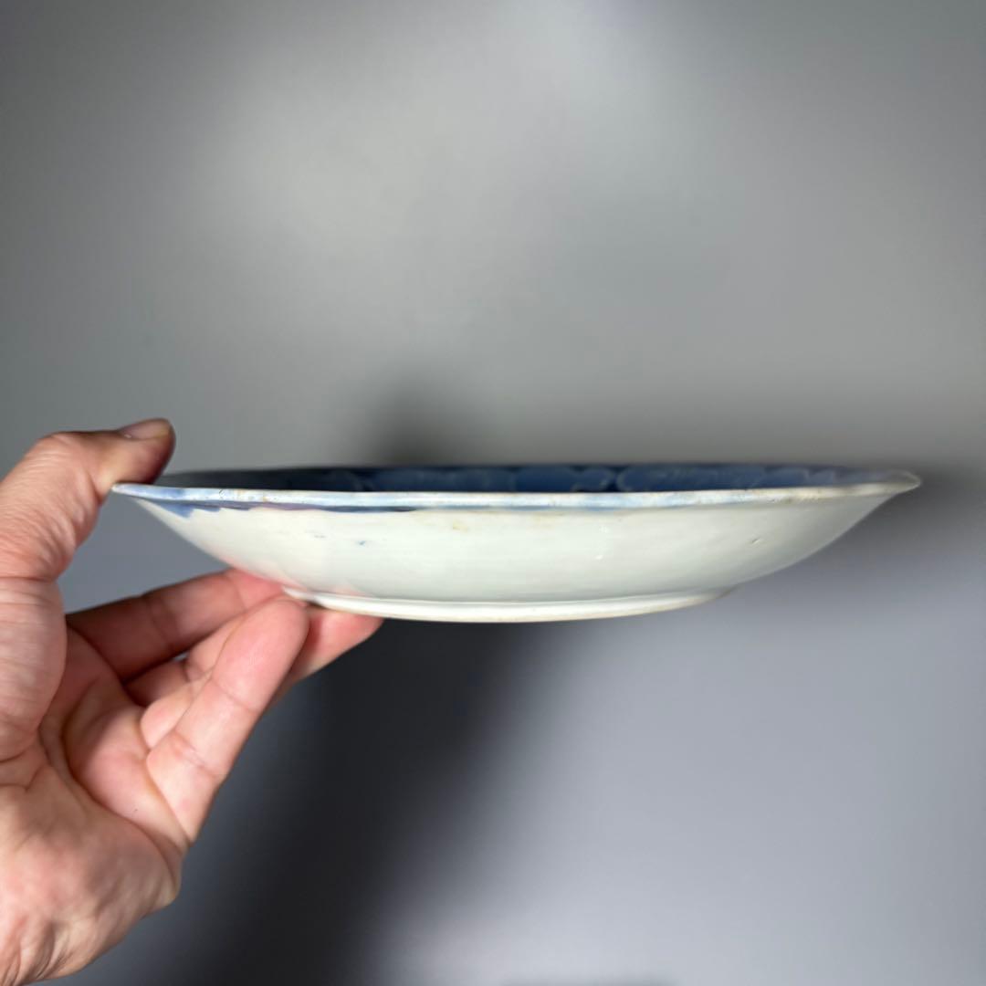 江戸後期　古伊万里　墨弾き　染付　松竹梅　瓢箪文様　5枚　23.3cm　雰囲気◎