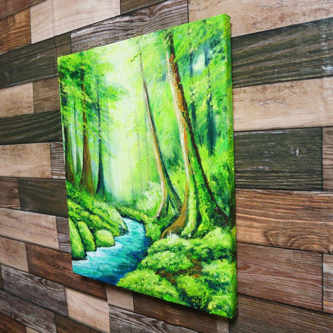 油絵 油彩 油彩画 絵 絵画 【新緑の渓谷】